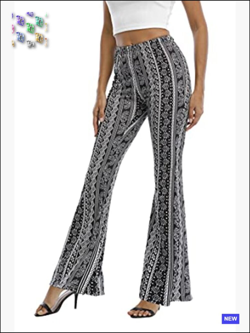 Flare Bell Bottom Palazzo Pants Stretchy Elastic Waist Boho Yoga Trousers - Picture 3 of 7